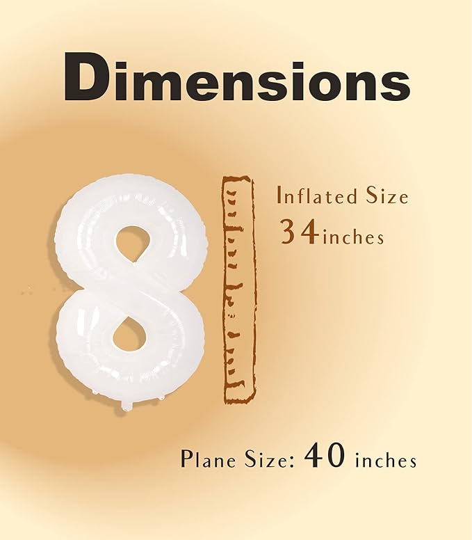SUWEN 40 Inch White Large 8 Balloon Number Big Foil Helium Number Balloons 0-9 Giant Jumbo Happy 8th Birthday Party Decorations for Boy or Girl Huge Mylar Anniversary Party Supplies