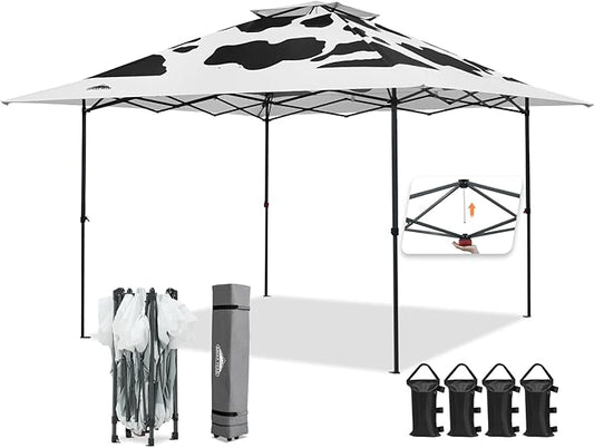 EAGLE PEAK 13x13 Straight Leg Pop Up Canopy Tent Instant Outdoor Canopy Easy Single Person Set up Folding Shelter w/Auto Extending Eaves 169 Square Feet of Shade (Cow Print)