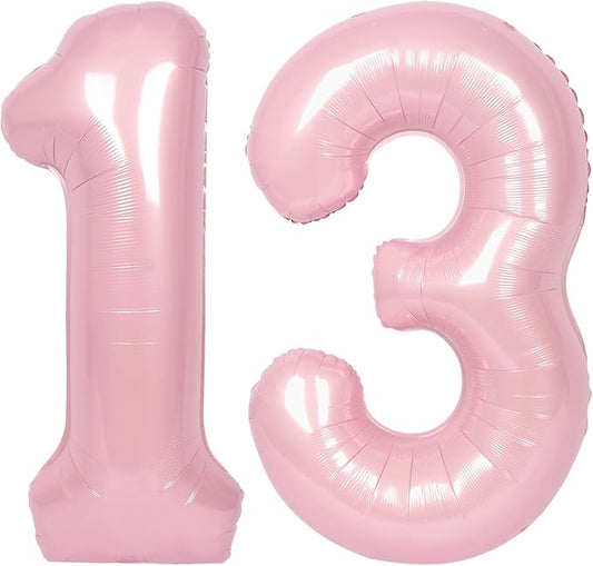 SUWEN 40 Inch Pink Large 13 Number Balloons Big Foil Helium Number Balloons 0-9 Jumbo Happy 13th Mylar Birthday Party Decorations for Girl or Women 31 Anniversary Party Supplies