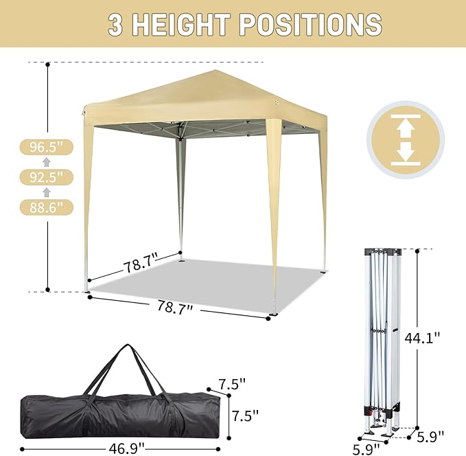 VINGLI 6.5x6.5 Pop Up Canopy Tent with Sidewalls, Outdoor Gazebo Canopy Tent, Patio Event Tents Outdoor Event Shelter for Parties (Khaki)