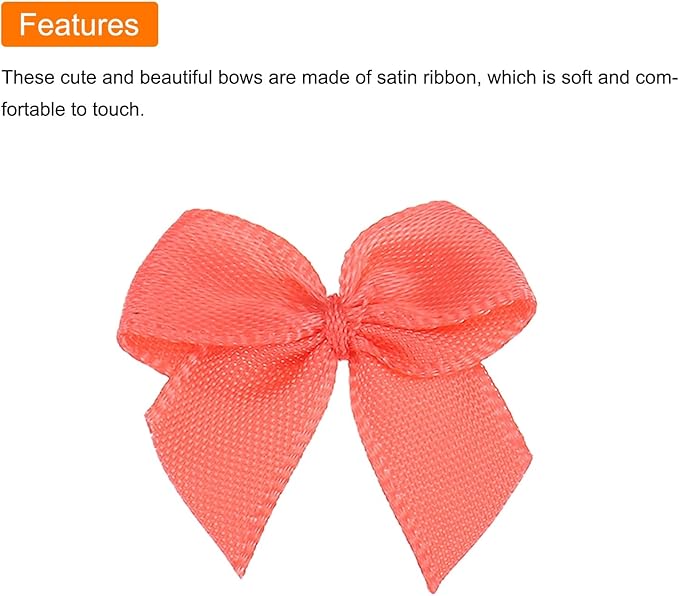 MECCANIXITY 50 Pcs Mini Ribbon Bow 1" Mini Fabric Satin Ribbon Flower Bows for Craft DIY Sewing Wedding Birthday Party Gift Wrap Bows Coral Pink