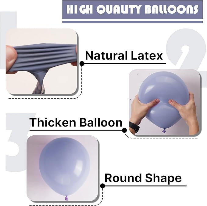 PartyWoo Dusty Blue Balloons 140pcs Different Sizes Pack of 18 12 10 5 Inch Boho Dusty Purple Muted Lavender Balloon Arch Kit for Baby Shower Anniversary Graduation Birthday Party Decorations Blue-F16