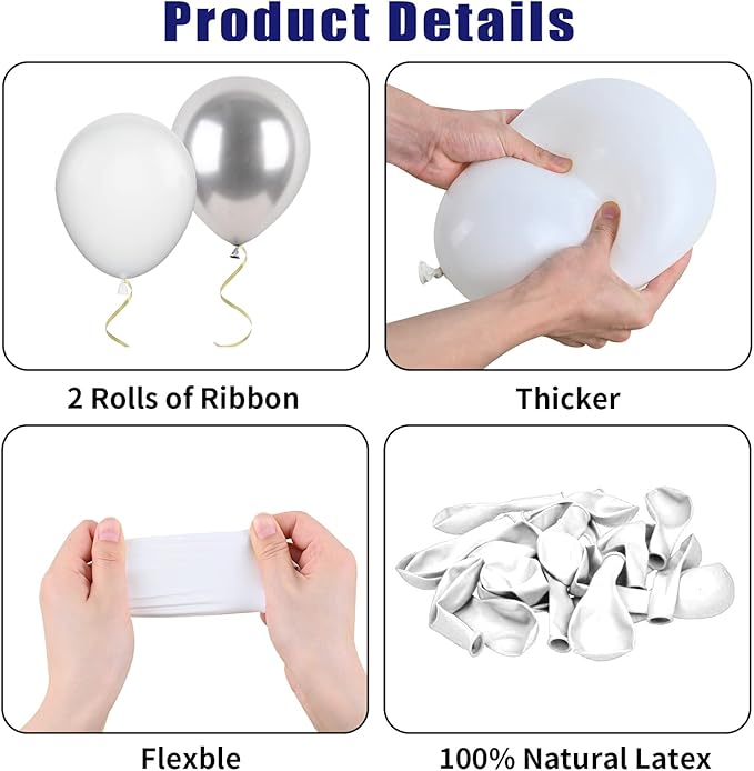 Biapian Navy Blue Silver Balloons, 60PCS Blue Silver White Balloons, 12 Inch Metallic Silver Confetti Balloons Dark Blue and Silver Latex Balloons for Birthday Graduation Bridal Baby Shower Party
