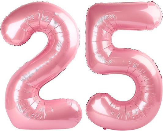 25 Balloon Numbers 40 Inch, Happy 25th Birthday Decorations for Women, Pastel Pink Foil Large Ballon for 2 5 25 52 Birthday Party Wedding Anniversary Supplies