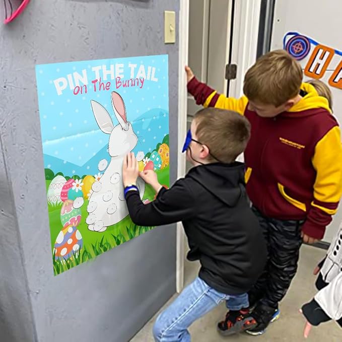 PARTYLOUD Pin The Tail on The Bunny, Easter Games, 30 PCS Easter Party Games Classroom Toddlers Preschool Party Supplies Favors for Boys Girls Adults