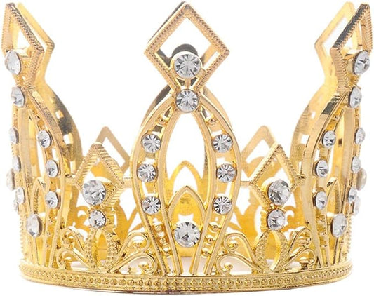 JANOU Mini Crown Tiara Cake Topper Crystal Children Hair Ornaments for Wedding Birthday Baby Shower Party Cake Decoration (Gold)