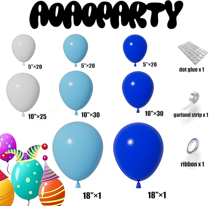 Blue Balloons Garland Arch Kit Different Sizes Pack 150Pc 18Inch 10Inch 5Inch Latex Light Blue Royal Blue Balloon for Baby Shower Birthday Graduation Party Gender Reveal Decorations