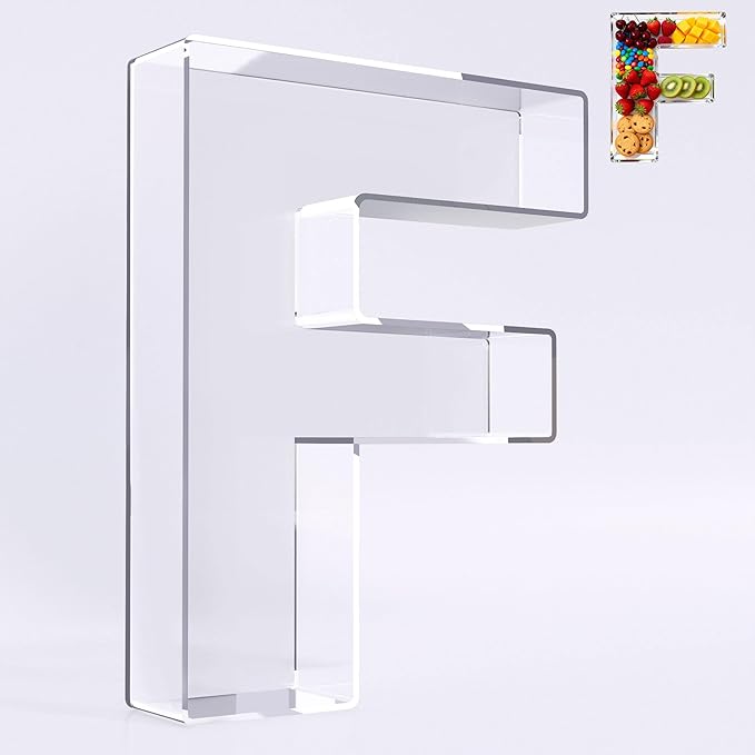 Ledido 10’’ Acrylic Letter Charcuterie Board Box, Reusable Fillable Serving Tray for Candy Cake Fruit Snack, Easy-Clean Acrylic Charcuterie Tray for Birthday Anniversary Party Decorations, Letter F