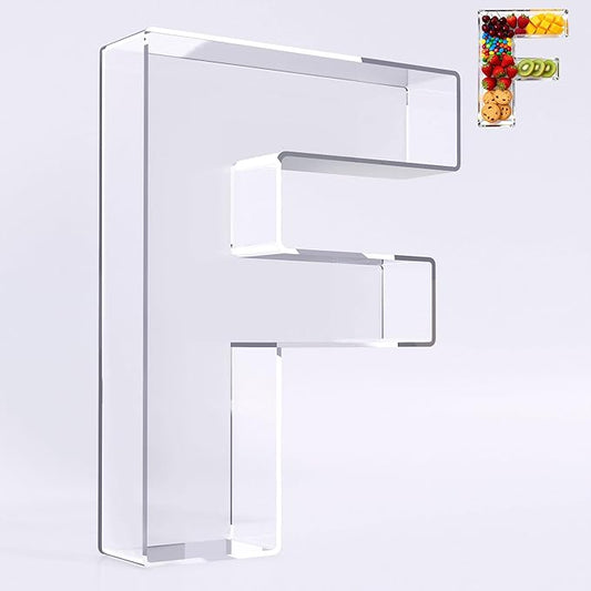 Ledido 10’’ Acrylic Letter Charcuterie Board Box, Reusable Fillable Serving Tray for Candy Cake Fruit Snack, Easy-Clean Acrylic Charcuterie Tray for Birthday Anniversary Party Decorations, Letter F