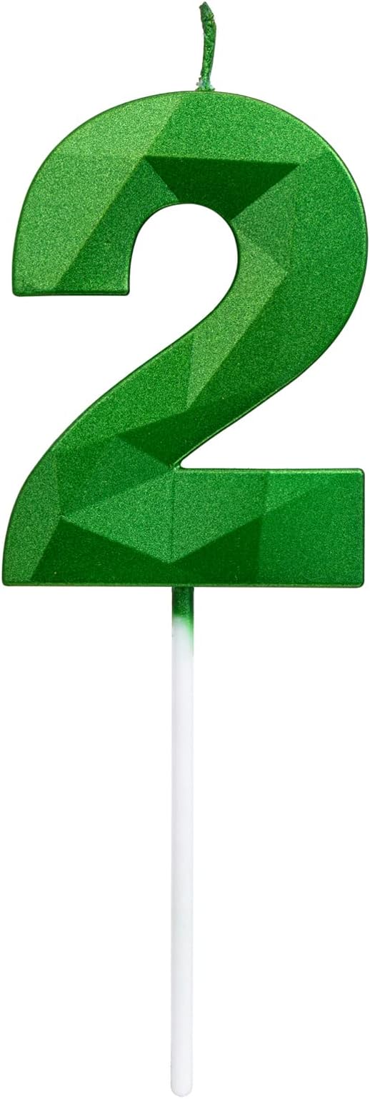 Green Happy Birthday Cake Candles,Wedding Cake Number Candles,3D Design Cake Topper Decoration for Party (Green Number 2)