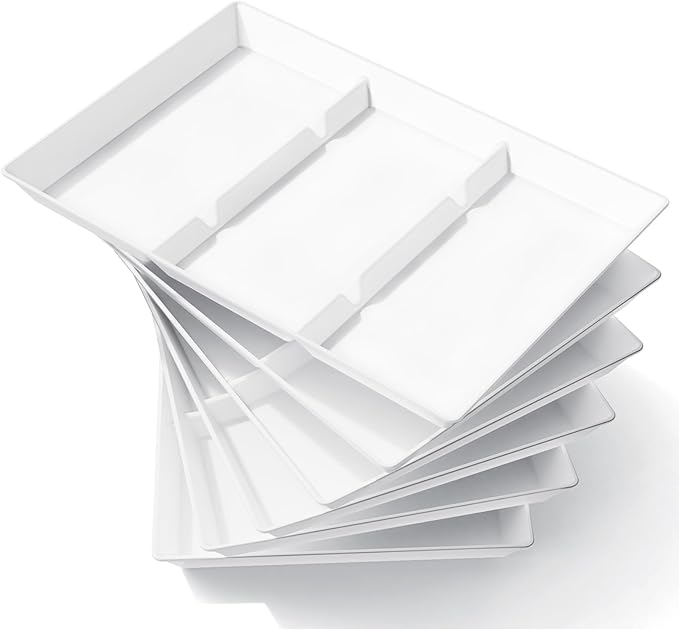 Lifewit Serving Tray Divided for Party Supplies, 6 PCS 15" x 10" Plastic Platters for Serving Food, White Reusable Tray for Veggie, Snack, Fruit, Cookies, Desserts in Kitchen/Pantry