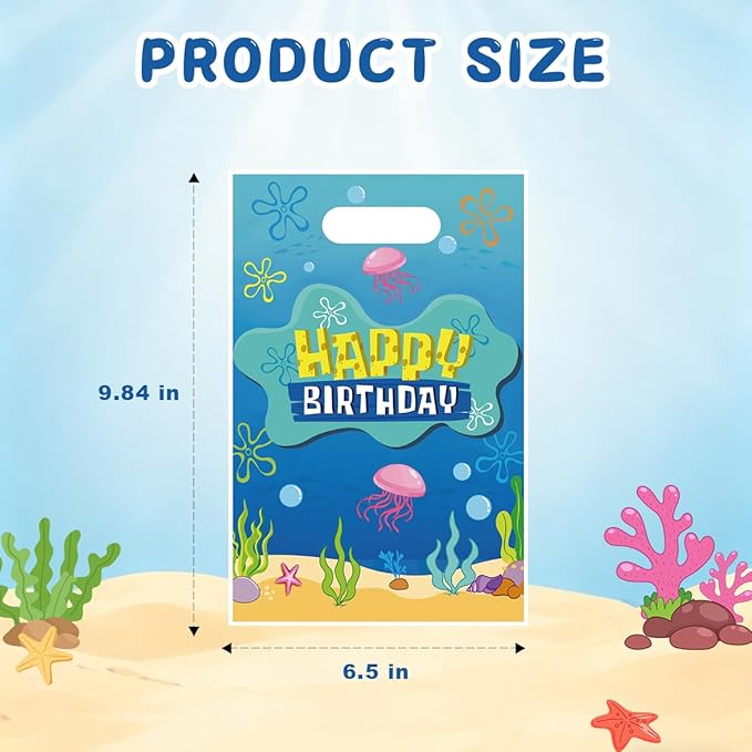 Zeroom Sponge Birthday Party Favor Bags with Handles, 30 Pcs Ocean Theme Birthday Decorations Goodie Goody Bags, Candy Treat Gift Loot Bags for Kids Party Supplies