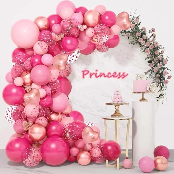 MEBAY Rose Red Pink Champagne Balloon Arch Garland Kit, 146 Pcs Hot Pink Confetti Rose Gold Tender Pink White Balloons for Graduation Birthday Party Baby Shower Wedding Decorations