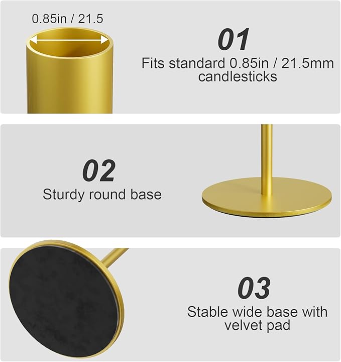 zeochyni Set of 12 Gold Taper Candle Holders Bulk Candlestick Holders, Decor Candle Stick Candle Holder for Table or Mantel Centerpiece, Wedding, Dinning, Party Home Decor