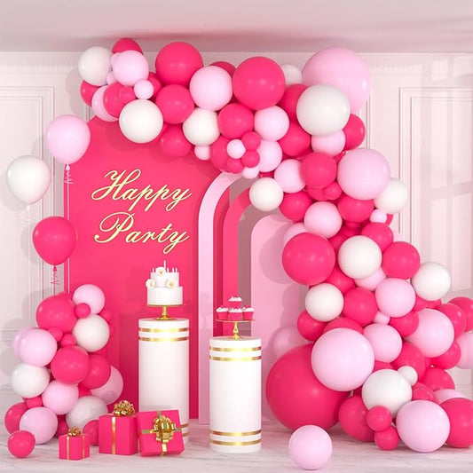 Rose Red Pink White Balloon Garland Arch - Lihgt Pink White Balloons Rose Red Balloons Valentines Party Balloons for Wedding Anniversary Girl Birthday Baby Shower Bridal Shower Party Decors