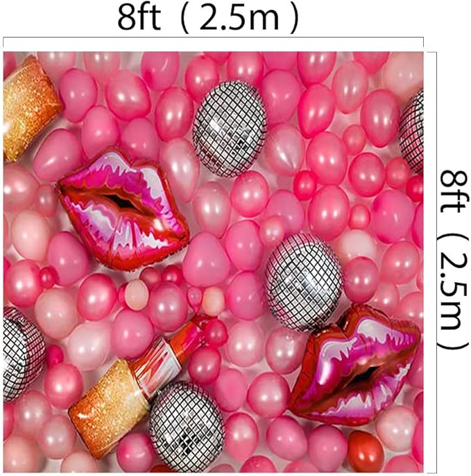 Kate 8x8ft Microfiber Girl Birthday Party Theme Photography Backdrops Colorful Balloons Background Lips and Lipstick Background Birthday Party Banner Backdrop