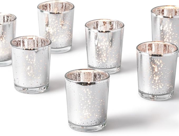 Homemory 12 Pcs Silver Votive Candle Holders, Mercury Glass Candle Holder, Tealight Candle Holders for Table Centerpieces, Baby Shower, Party, Anniversary, Wedding, Home Decor, Halloween, Christmas
