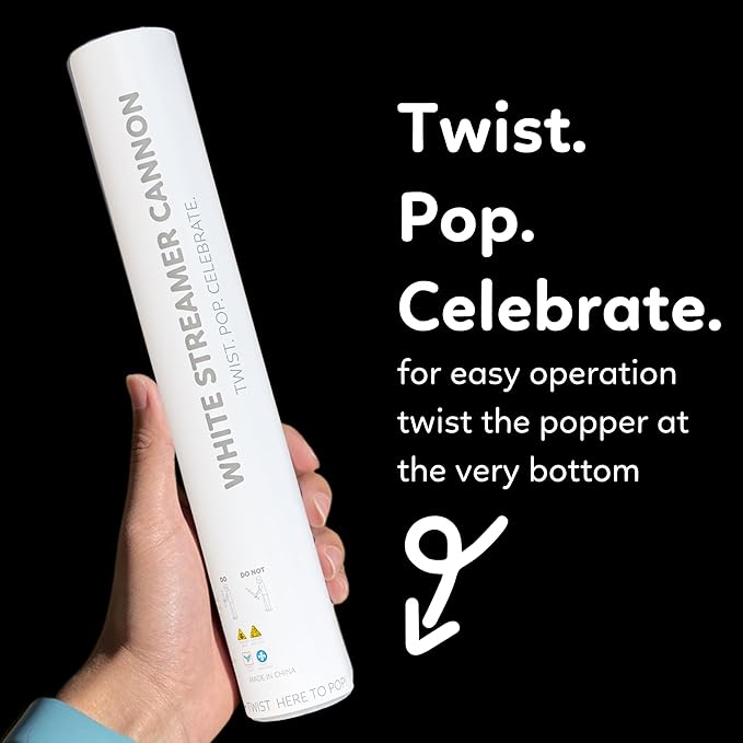 2 Pack Streamer Cannon Confetti Poppers | Biodegradable White Streamers | TUR Party Supplies | Launches Up to 25ft | Giant (12 in) | Party Poppers for Graduation, Birthdays, Weddings, and Memorial Day