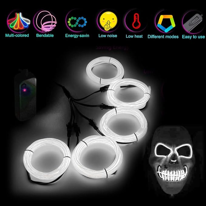 Neon Light 5-in-1 Meter Wire，Portable Battery Pack with Decorative Wire， Suitable for Birthday Parties，Thanksgiving and Other Occasions. (White)