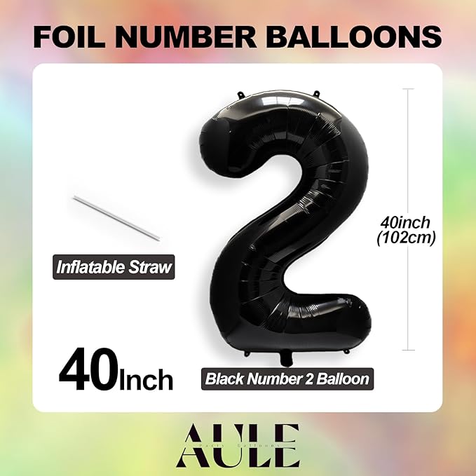 AULE 40 Inch Large 25 Balloon Numbers Black, Big Foil Number Balloons, Giant Helium Happy 25th Birthday Party Decorations for Man and Women, Huge Mylar Anniversary Party Supplies