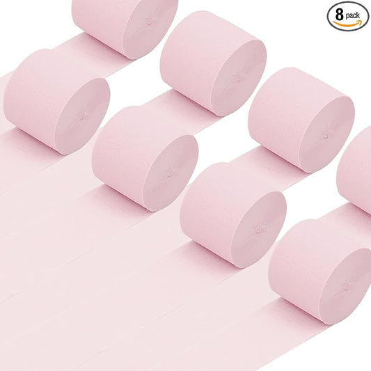 8 Rolls Pink Crepe Paper Streamers Party Streamers Photo Booth Streamers for Girls Birthday Baby Shower Wedding Princess Party Supplies（Total 656ft, 1.8Inch x 82Ft/Roll）