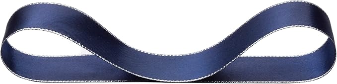 1" Double Face Satin Ribbon with Silver Edge 25 Yards (370-Navy), Perfect for Gift Wrapping, Party Decor, Wedding and Craft
