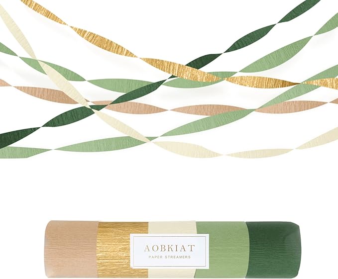 AOBKIAT Wedding Party Decorations, 5 Rolls Olive Green Khaki Crepe Paper Streamers for Green Boho Wedding, Birthday, Bridal/Baby Shower