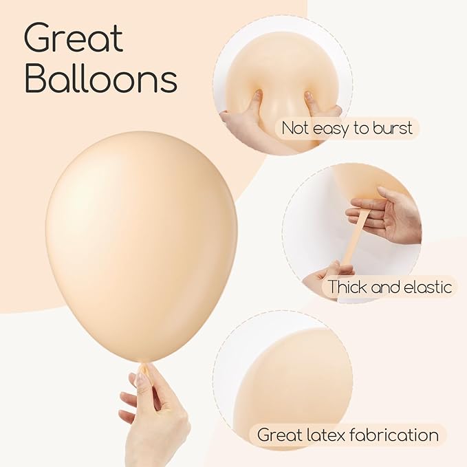 120pcs Nude Balloons, 18 12 10 5 inch Different Sizes Boho Neutral Balloon Arch Kit for Wedding Baby Shower Birthday Party Decorations