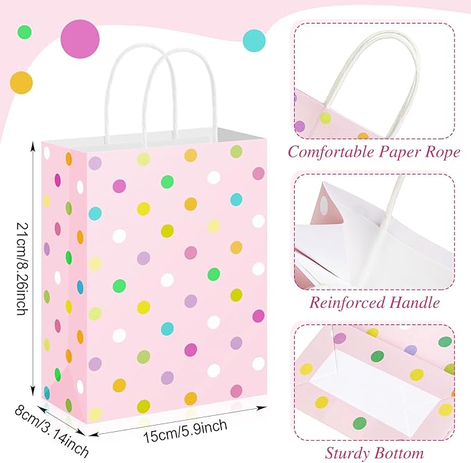 Humyoun 24 Pcs Pastel Paper Gift Bags with Handles, Pastel Dots Goodies Treat Candy Bags for Holiday Party Favor Gift Wrapping Baby Shower Wedding Birthday Party Supplies