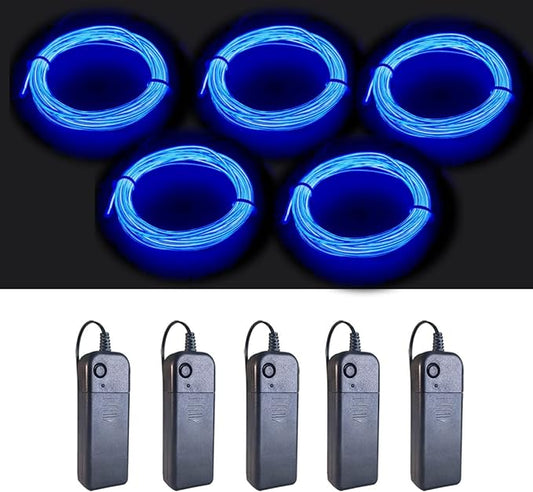 MaxLax EL Wire Blue 5-Pack, 9ft/2.75m Neon Light Wire with Noise Reduction and Battery Pack…