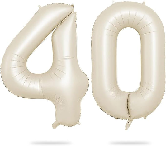 Biapian 40 Inch Cream Number 40 Balloon, 40th Birthday Balloons, Big Digital 40 Beige White Giant 40 Foil Balloon Helium for Men Women 40th Birthday Decorations Anniversary Baby Shower Party Supplies