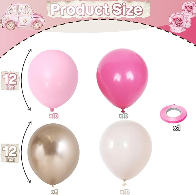 Pink Balloons Set, 12inch Retro Pastel Hot Light Pink Rose Gold White Latex Balloons for Girl Women Graduation Princess Wedding Bridal Baby Shower Mothers Day Bachelorette Birthday Party Decorations
