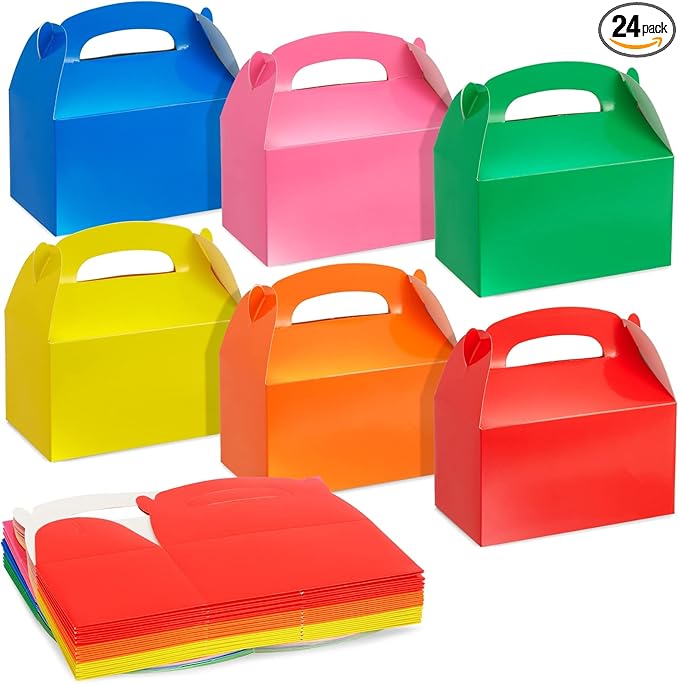 BLUE PANDA Party Favor Boxes - 6.2 x 3.5 x 3.6 In, 24-Pack, Rainbow Gable Style - Easy Assembly Candy & Treat Boxes for Small Gifts