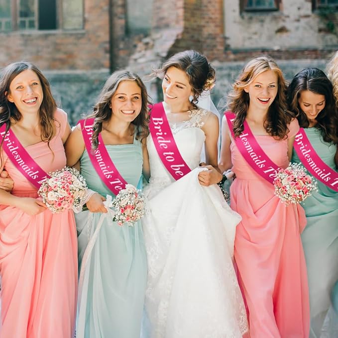 12pcs Sashes - White & Hot Pink Sash Party Favors for Graduation, Birthday, Bride To Be, Bridesmaid, Bachelorette, Prom Queen & President Sashes