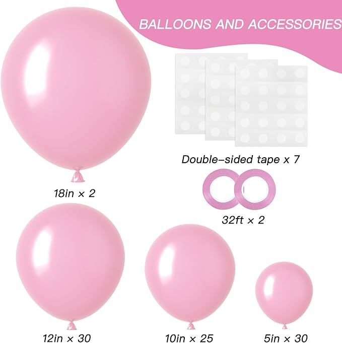 RUBFAC 87pcs Light Pink Balloons Different Sizes 18 12 10 5 Inches for Garland Arch, Premium Pastel Pink Balloons for Valentine's Day Girl Birthday Wedding Baby Shower Bridal Shower Party Decorations