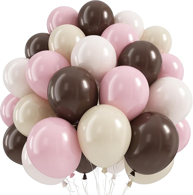 Pink and Brown Balloons, Espresso Martini Party Decorations, Dusty Pastel Pink Brown Coffee Chocolate Beige White Sand Latex Balloons for Birthday Bachelorette Bear Party Boho Bridal Baby Shower Decor