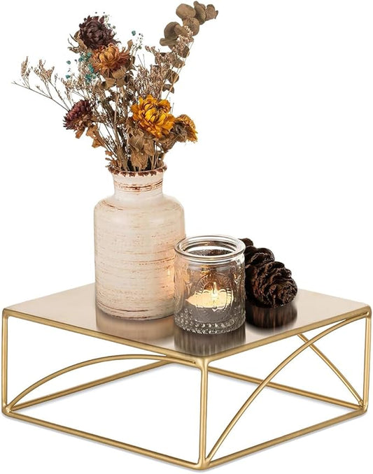 NUPTIO Cake Stand Cupcake Display: Metal Dessert Pedestal Stands 8 Inch Food Riser Gold candy Display holder for Wedding Party Christmas Birthday Kitchen Table Baby Shower Square Buffet Plant Stand