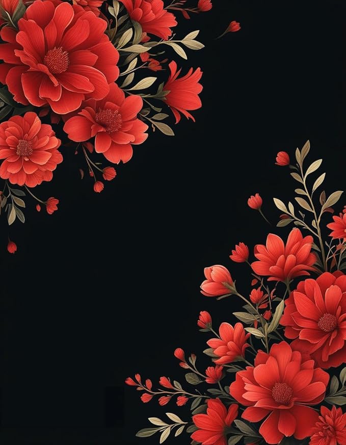 Botanical Floral Pattern 9x12 Outdoor Rug for Patio Deck Camping Balcony Porch Garden Backyard Flower Print Large Carpet Black Red Soft Waterproof Non Slip Outside Mat