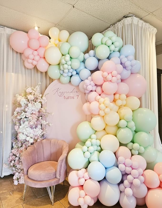 453Pcs Pastel Balloon Arch Kit, 7 Macaron Assorted Colors Balloon Garland Kit, Different Size Spring Colorful Balloon for Spring Easter Birthday Baby Shower Gender Reveal Rainbow Party Decor