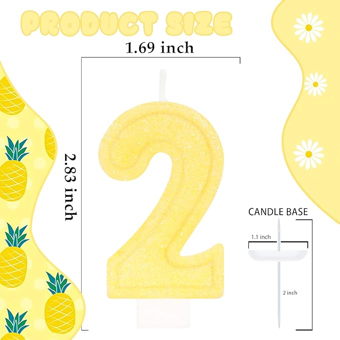 Yellow Birthday Candles for Boys Girls - Number 2 Candle Cake Topper for Yellow Party Decorations Sunflower Birthday Decorations