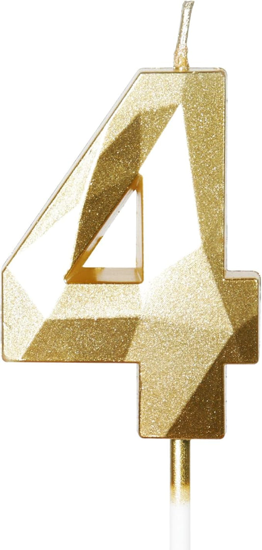 Number 4 Candles,4th Birthday Candles,Gold Happy Birthday Candle for Cake,3D Design Cake Topper Decorations for Girl Women Pet Birthday Party Wedding Anniversary Celebration Supplies
