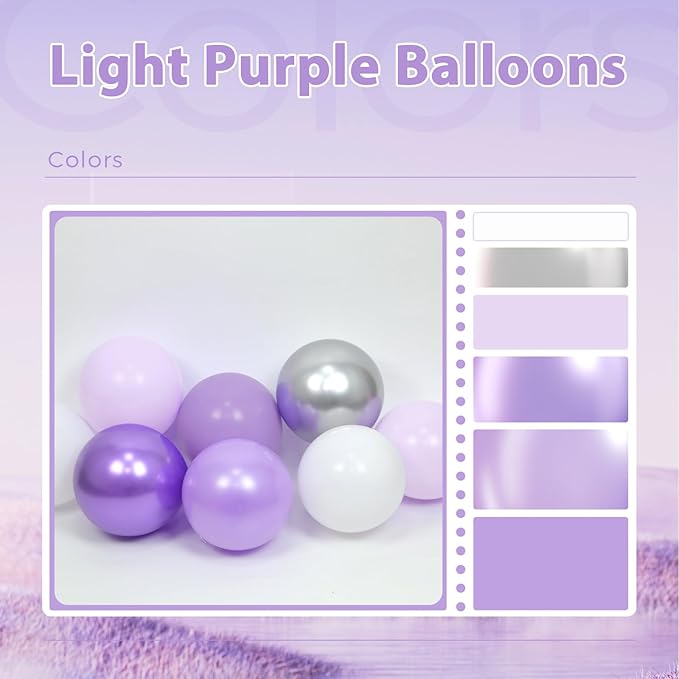 60pcs Purple and Silver Balloons 12inch with Pearl Purple White Metallic Silver Confetti Balloons for Wedding Bridal Baby Shower Birthday Party Decorations