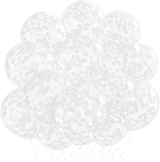 White Confetti Balloons, 25 Pcs Thickened 12 Inch Clear Latex Balloon with Confetti Inside for Graduation Engagement Bridal Shower Party Baby Shower Gender Reveal Birthday Party Decoration Supplies