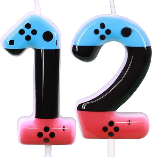 Gaming Candle,Level 12 Number Birthday Cake Candles,12 Birthday Decorations for Boys,12th Birthday Candle Gamepad Birthday Candles,Video Game Controller Themed Kids Birthday Party Supplies (Number 12)