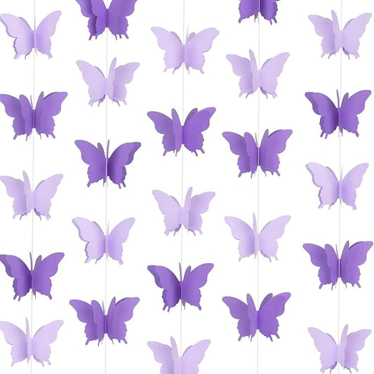 jijAcraft Butterfly Hanging Garlands - 3D Purple Paper Butterflies, 4 Packs - Birthday Decorations for Baby Showers, Home Decor, Weddings & Parties (39ft)