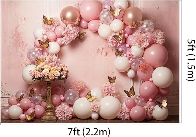 Kate 7x5ft Sweet 1st Birthday Backdrops for Photography Colorful Balloons Background Butterflies with Flowers Backgrounds Sweet Baby Birthday Party Decoration Studio Backdrop