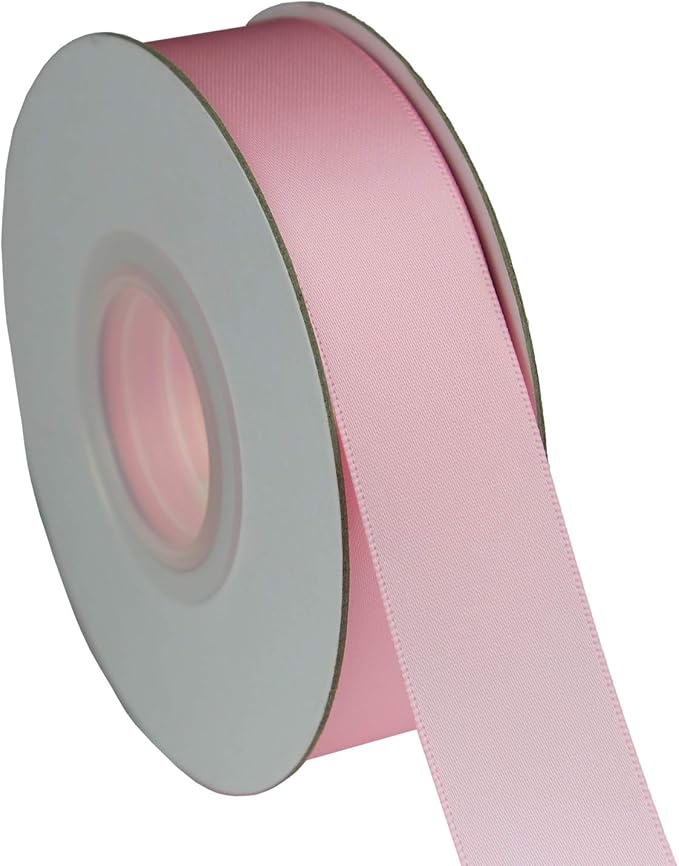 ITIsparkle 1" Inch Double Faced Satin Ribbon 50 Yards-Roll Set for Gift Wrapping Scrap Books Party Favor Hair Braids Baby Shower Decoration Floral Arrangement Craft Supplies, Light Pink Ribbon