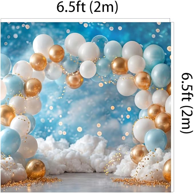 Kate 6.5x6.5ft Sweet 1st Birthday Party Backdrops for Photography Colorful Balloons Background White Clouds Shining Stars Backgrounds Baby Birthday Party Cake Smash Studio Backdrop