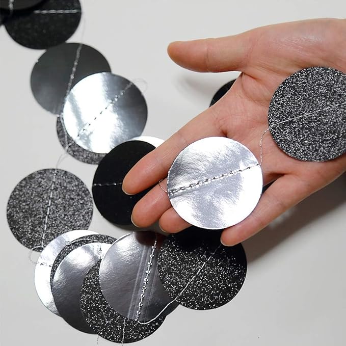 Cheerland Glitter Charcoal Grey Black Circle Garland Kit Halloween Party Decoration Hanging Polka Dots Streamer Backdrop Banner Birthday Wedding Retirement New Years NYE Bachelorette Bridal Shower