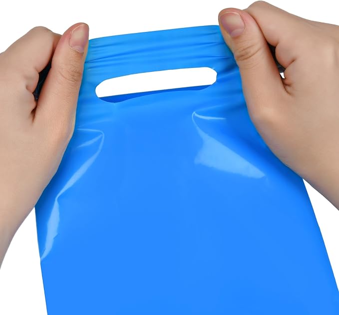 100 PCS Blue Small Gift Bags, 6"x8" Merchandise Bags for Small Businesses, Goodie Bags Party Favor Bags for Kids, Treat Bag Retail Bag with Handle for Kids Birthday, Christmas